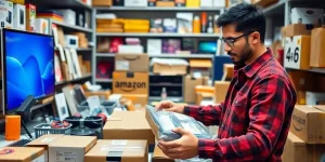 Person packaging items for eBay to Amazon arbitrage.