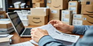 Frau analysiert Verpackungskosten für Amazon FBA.