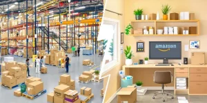 Contrasting fulfillment methods: warehouse vs home office.