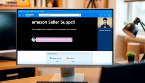 Amazon Seller Support web chat interface on a computer screen.