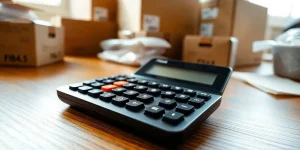 Close-up of an FBA calculator on a desk.