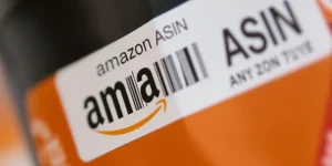 Amazon ASIN label on product packaging in close-up.