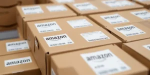 Photographic image of Amazon ASIN labels on packages.
