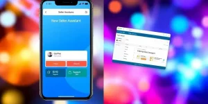 Smartphone with Seller Assistant App and FBAmultitool interface.