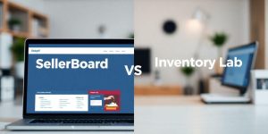 Laptops showing SellerBoard and Inventory Lab side by side.