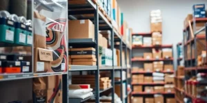 Organized inventory shelves for online selling efficiency.