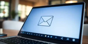 Email interface on a laptop in a professional setting.