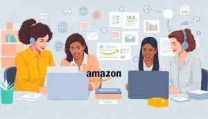 Diverse virtual assistants collaborating on Amazon FBA tasks.
