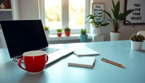 Cozy workspace representing collaboration with a virtual assistant.