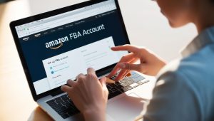 someone signing up to Amazon seller central on laptop