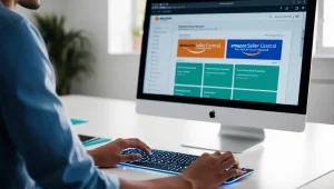 person using computer to login to amazon seller central