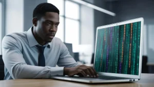 a person analysing data on a laptop
