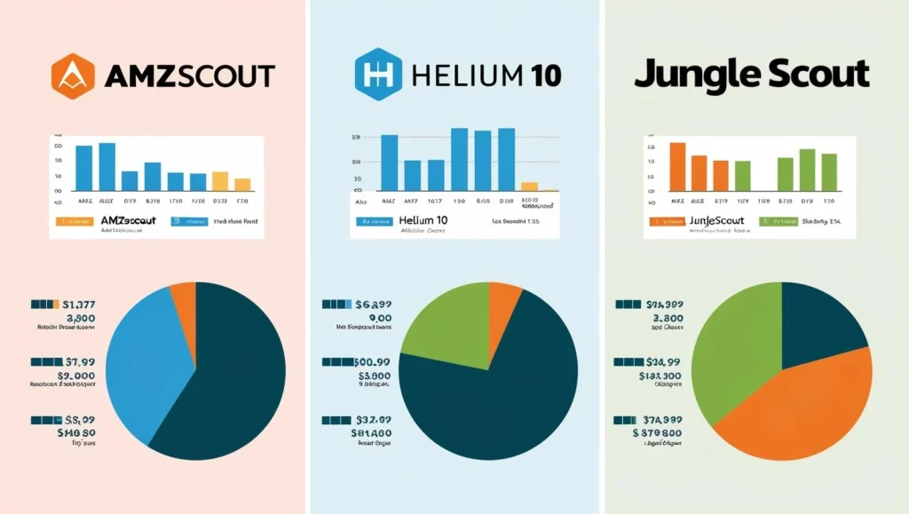 A graphic showing AMZscout vs its competitors