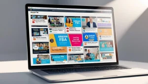 laptop showing free youtube content to learn amazon fba