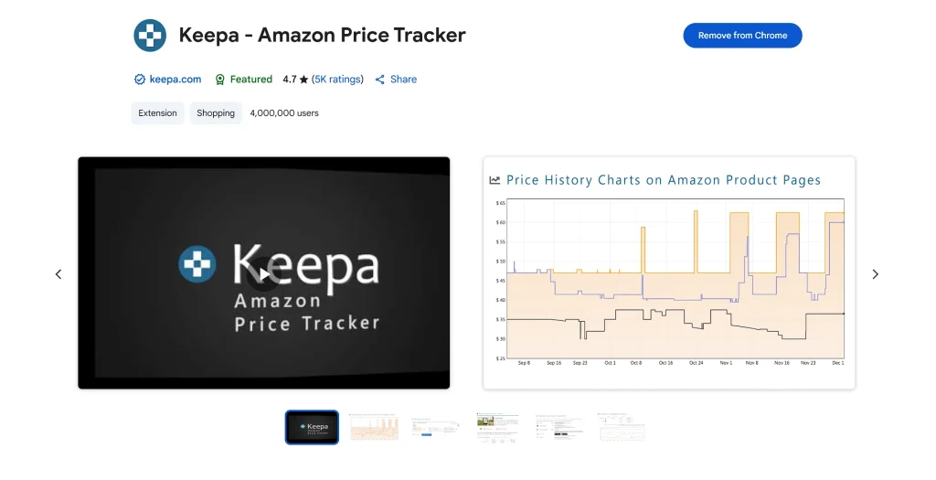 keepa website screenshot of chrome extension