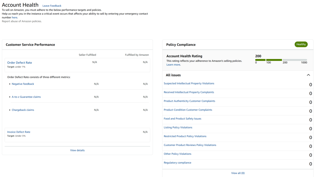 performance metrics inside amazon seller central