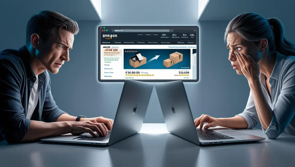 2 Amazon sellers competing against each other in a price war look very stressed.