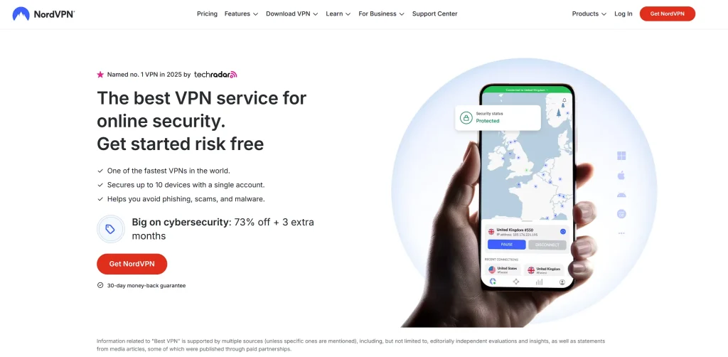 Nord VPN website screenshot